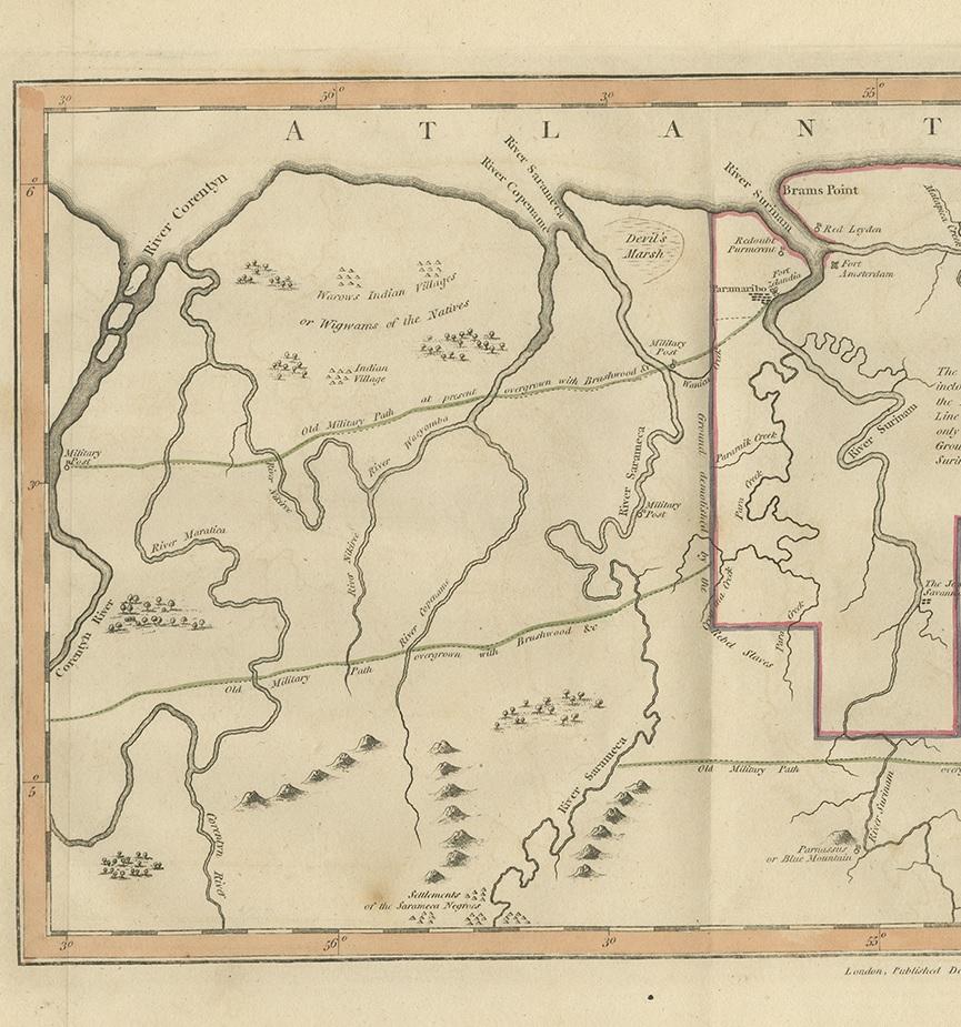 XIXe siècle Carte ancienne du Surinam par Stedman (1813) en vente