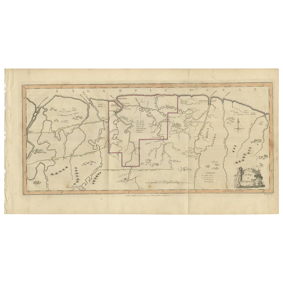 Antique Map of Surinam by Stedman '1813'