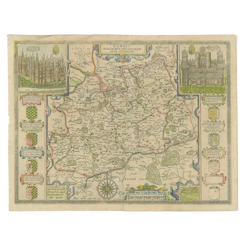Antique Map of Surrey by Speed, 1676 For Sale
