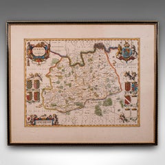 Antique Map of Surrey, English, Framed County Cartography, After Blaeu, C.1690
