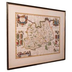 Antique Map of Surrey, English, Framed County Cartography, After Blaeu, C.1690