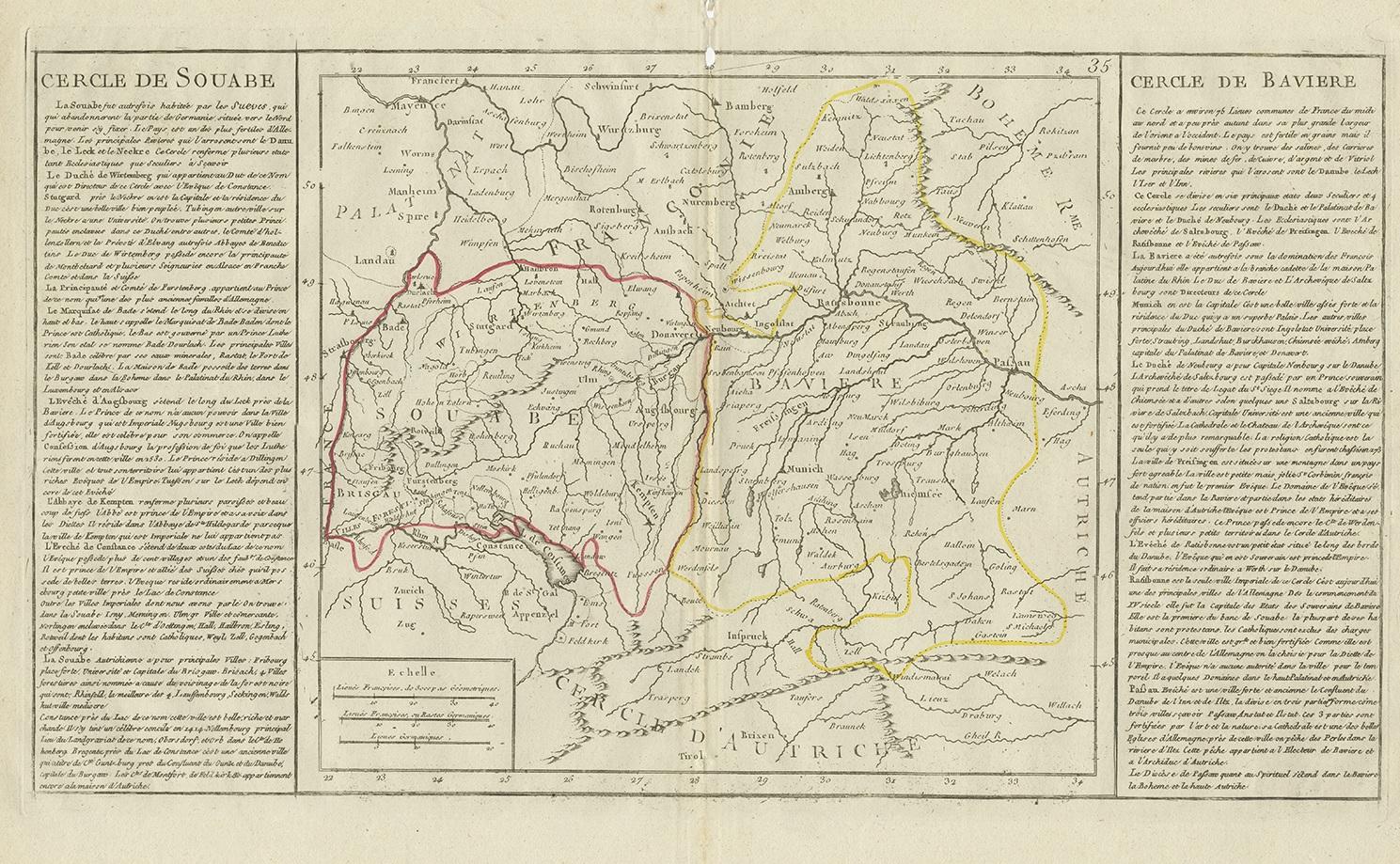 Antique map titled 'Cercle de Souabe'. Antique map of Swabia, Germany. Originates from 'Geographie moderne avec une introduction' by J.B.L. Clouet.