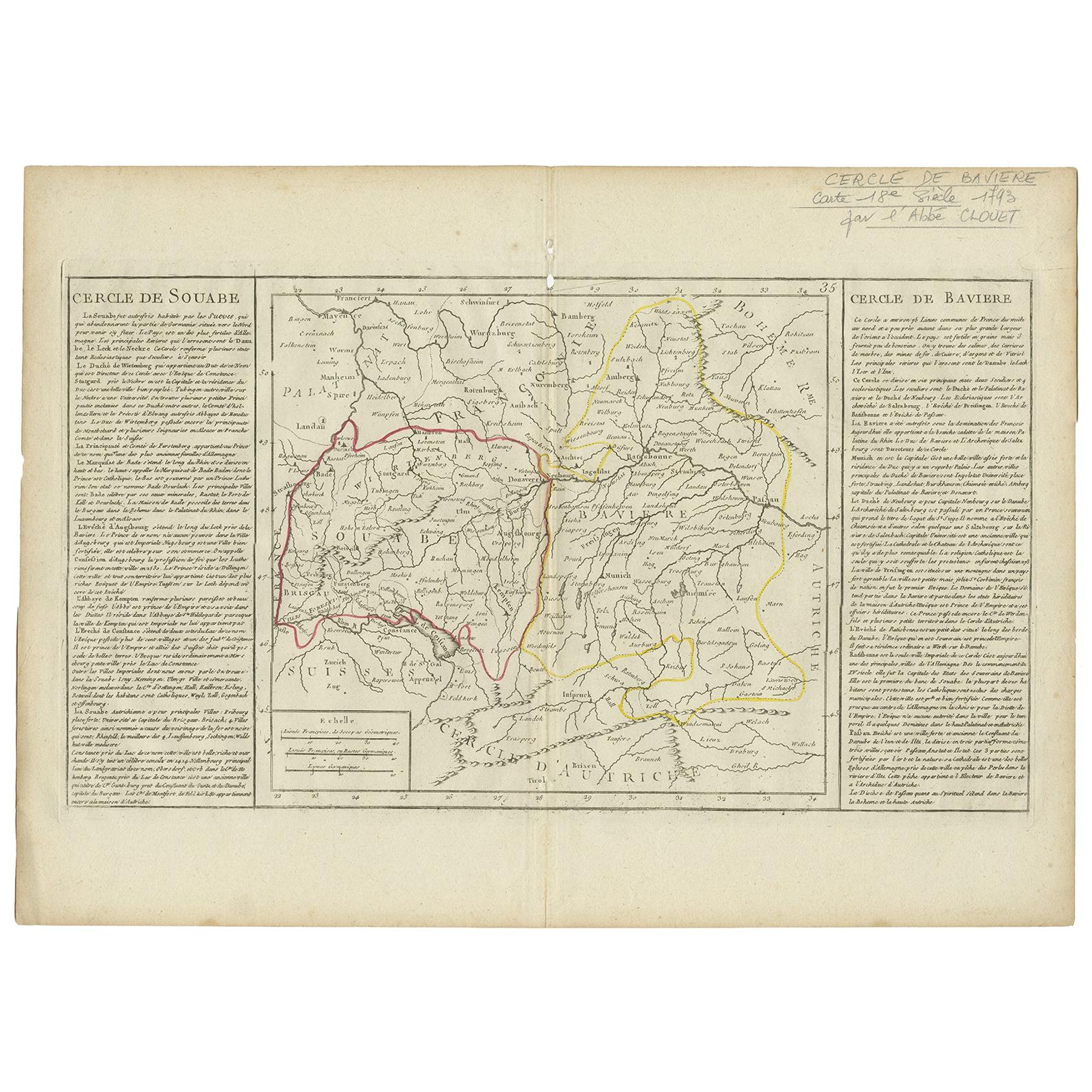 Antique Map of Swabia by Clouet, '1787' For Sale