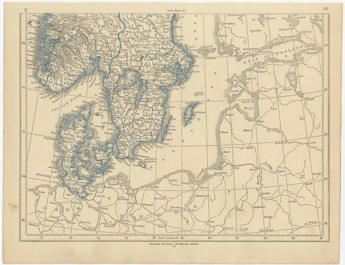 Antique Map of Sweden and Norway by Lowry, '1852'