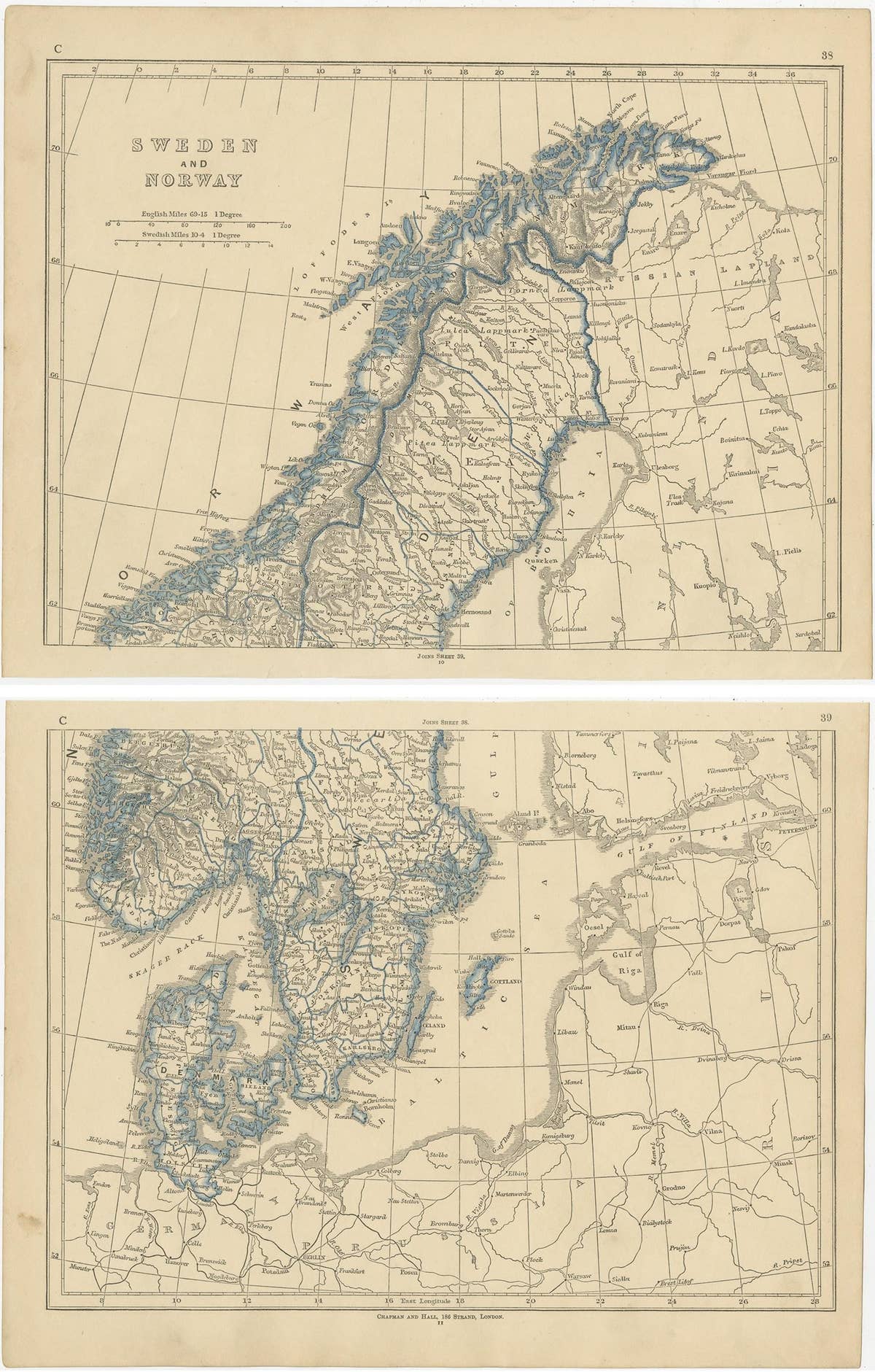 Antique Map of Sweden and Norway by Lowry, '1852'