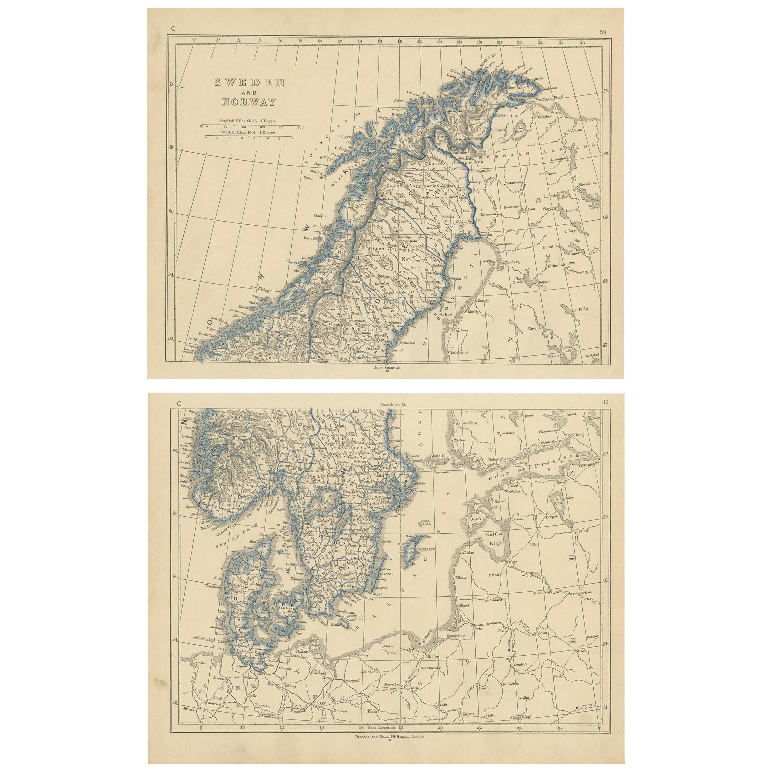 Antique Map of Sweden and Norway by Lowry, '1852' For Sale