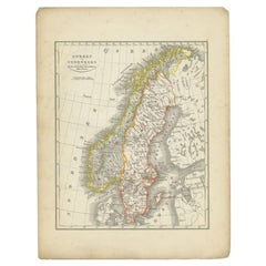 Antike Karte von Schweden und Norwegen von Petri, 1852