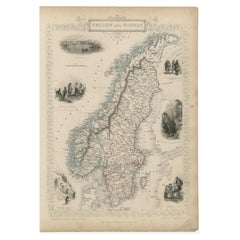Antike Karte von Schweden und Norwegen von Tallis, 1851