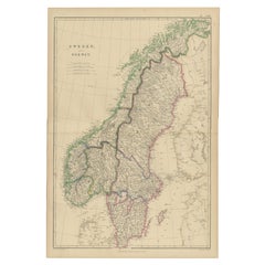 Antike Karte von Schweden und Norwegen von W. G. Blackie, 1859