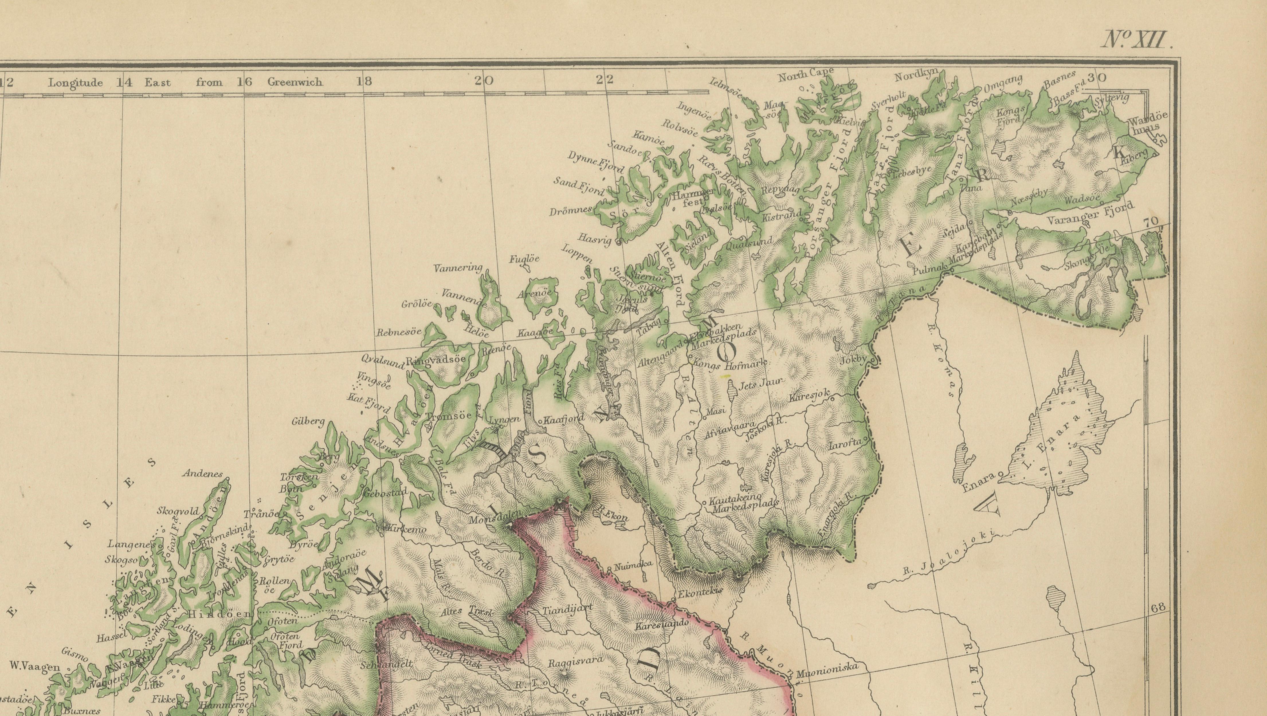 Antique Map of Sweden and Norway, Original Hand-Colored Copper Engraving, 1860