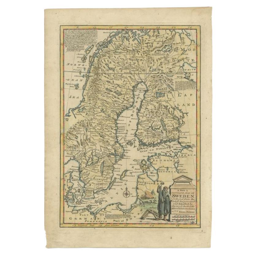Antique Map of Sweden by Bowen, 1747 For Sale