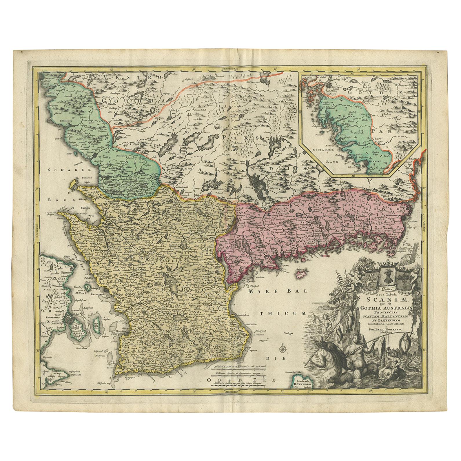 Antike Karte von Schweden von Homann, 'circa 1730'.