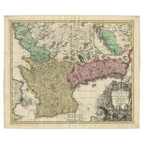 Southern Sweden Provinces Map – Homann’s ‘Nova Tabula Scaniae’, ca. 1730