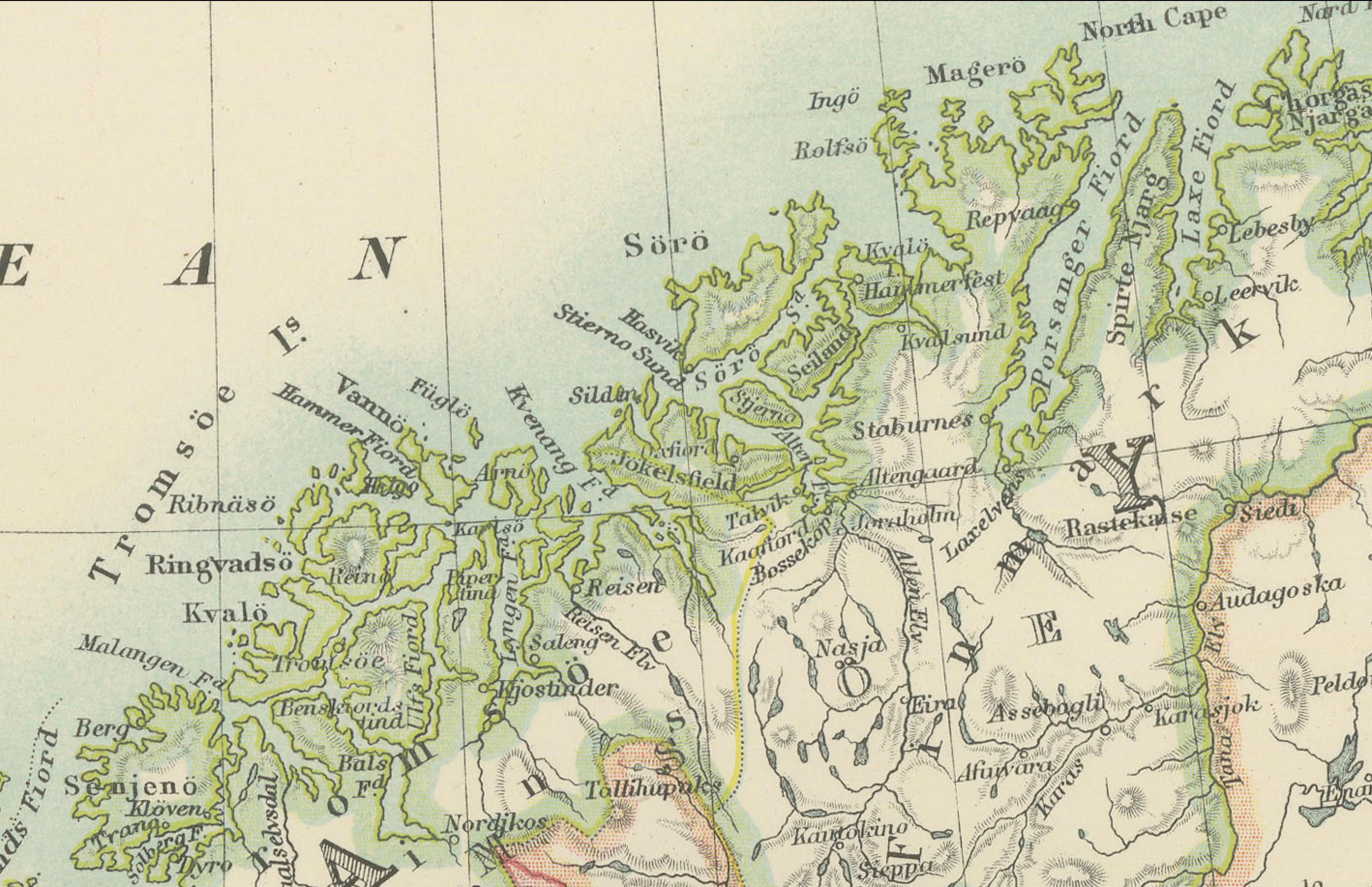 Titre : Carte ancienne de la Suède et de la Norvège, 1903, avec des détails topographiques complexes

Description :
Cette carte ancienne, intitulée 
