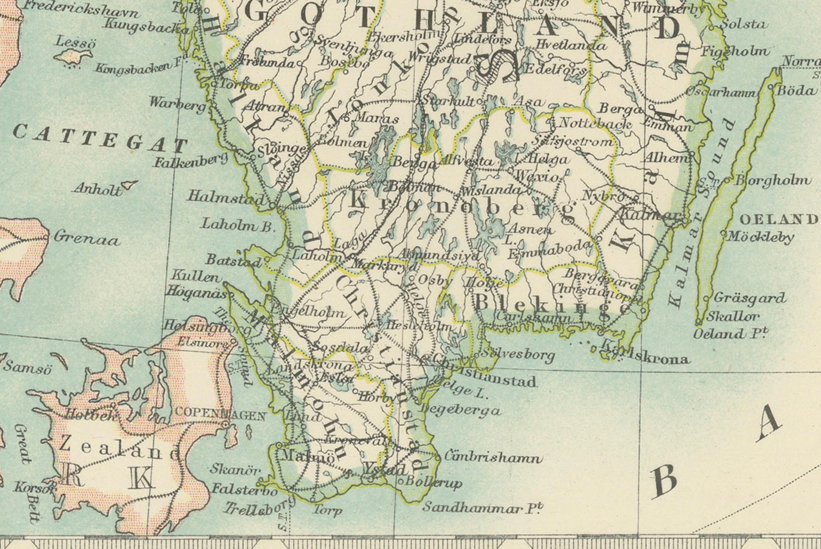 Papier Carte ancienne de la Suède et de la Norvège, 1903, avec des détails topographiques complexes en vente