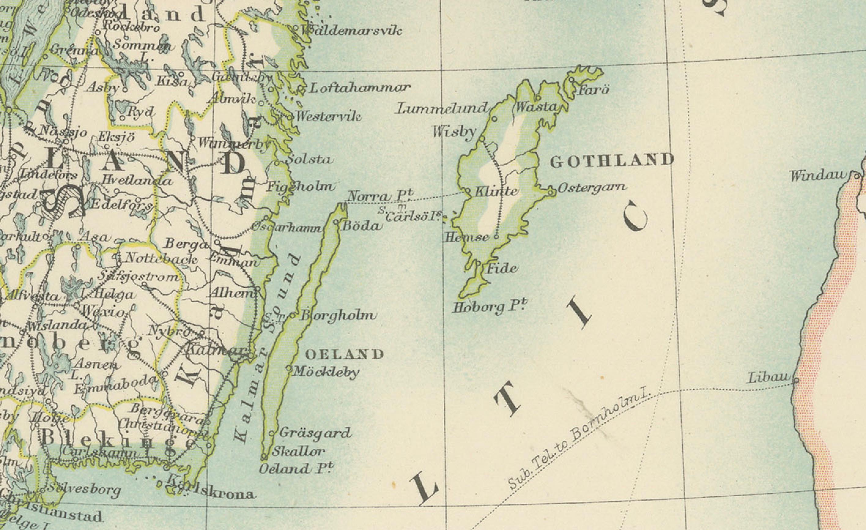 Carte ancienne de la Suède et de la Norvège, 1903, avec des détails topographiques complexes en vente 1