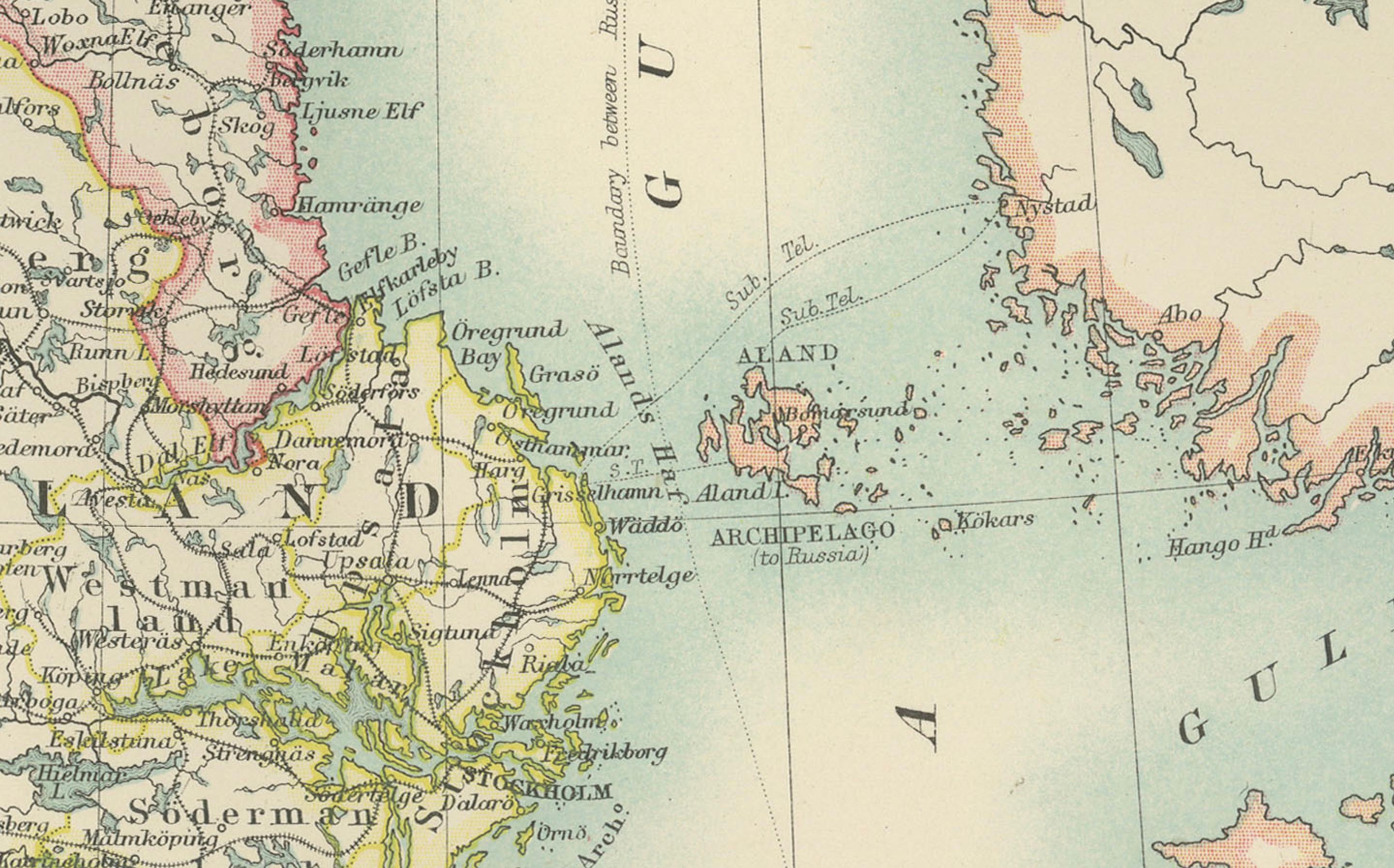 Carte ancienne de la Suède et de la Norvège, 1903, avec des détails topographiques complexes en vente 2