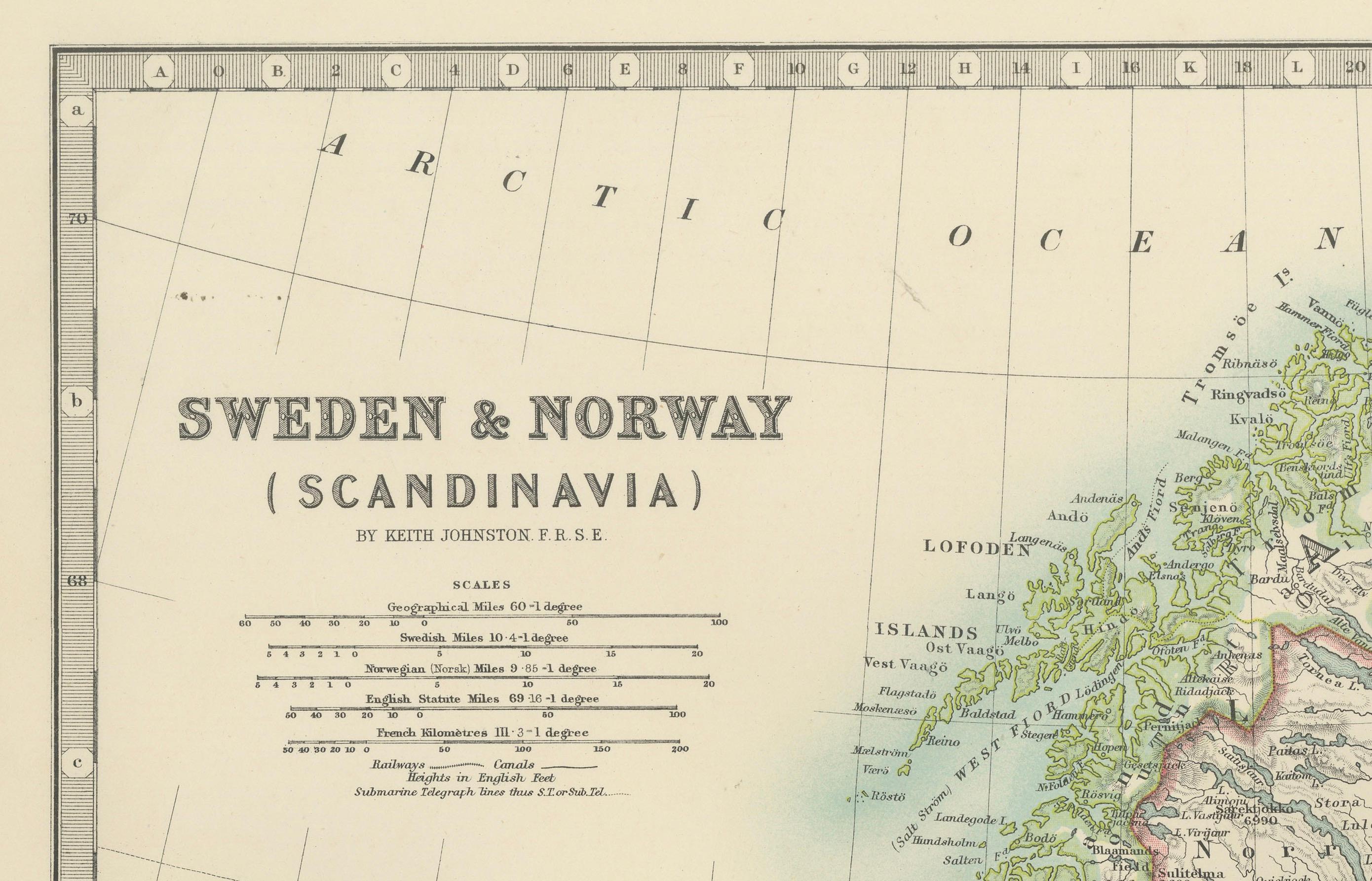 Carte ancienne de la Suède et de la Norvège, 1903, avec des détails topographiques complexes en vente 4