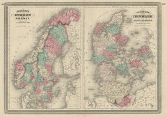Antique Map of Sweden, Norway and Denmark by Johnson, 1872