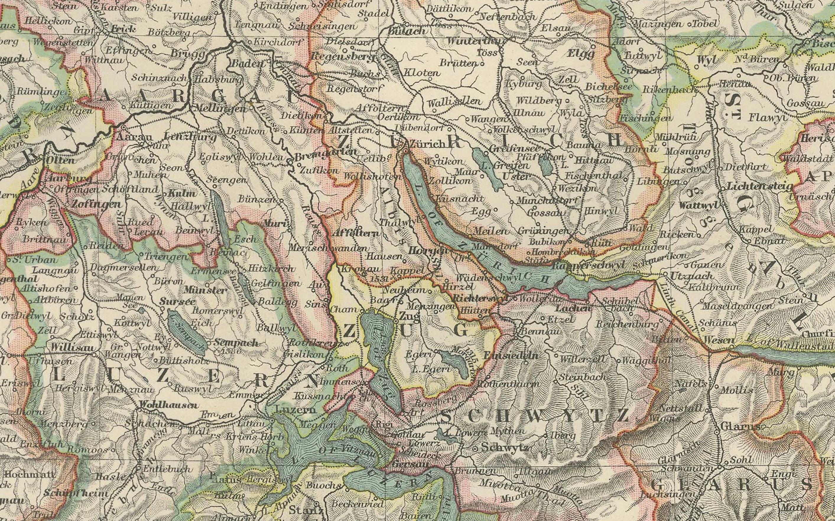 Titel: Antike Karte der Schweiz und der Alpen von Savoyen und Piemont, 1903, mit aufwendigen topographischen Details

Beschreibung:
Diese wunderschön gestochene antike Karte mit dem Titel 