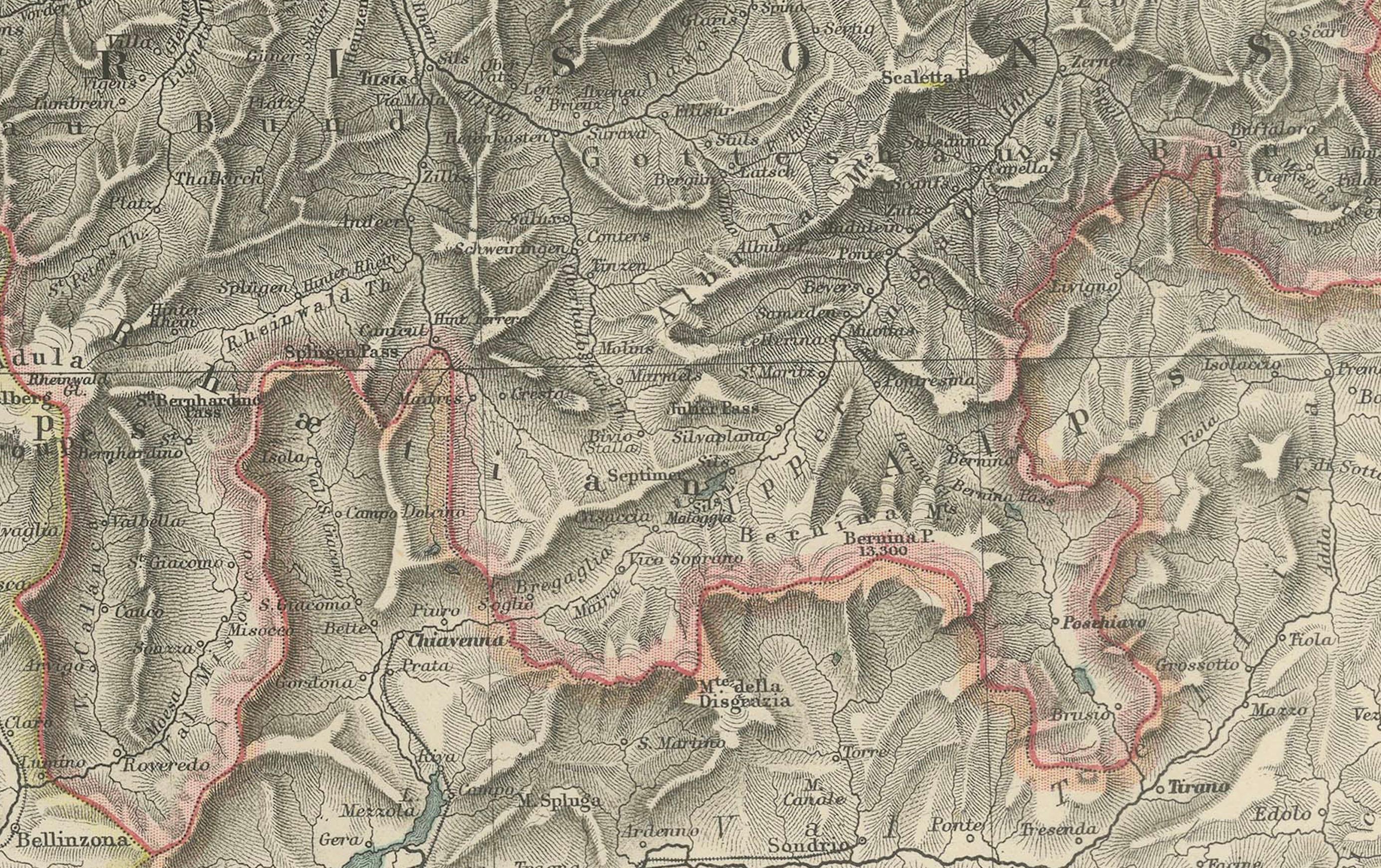 Antike Karte der Schweiz und der Alpen von Savoyen und Piemont, Ausgabe 1903 im Zustand „Gut“ im Angebot in Langweer, NL