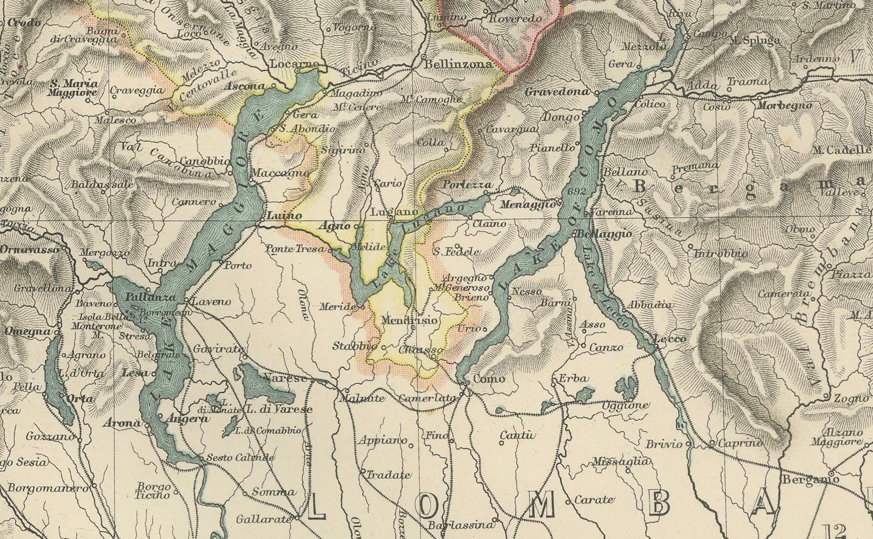 Antike Karte der Schweiz und der Alpen von Savoyen und Piemont, Ausgabe 1903 (Papier) im Angebot