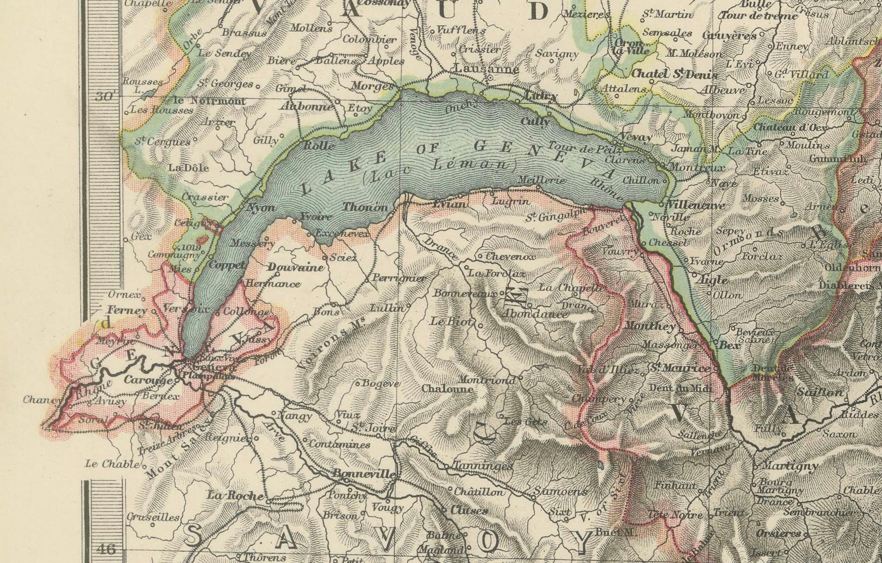 Antike Karte der Schweiz und der Alpen von Savoyen und Piemont, Ausgabe 1903 im Angebot 1