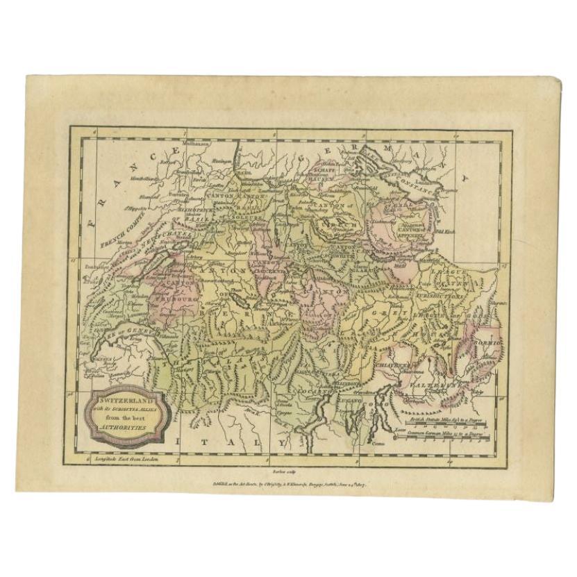 Carte ancienne de la Suisse par Barlow, 1807 en vente