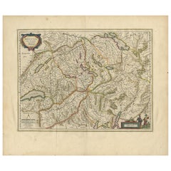 Antique Map of Switzerland by G. Blaeu, circa 1634