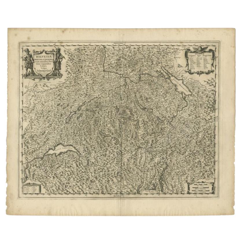 Antique Map of Switzerland by Janssonius, 1657 For Sale