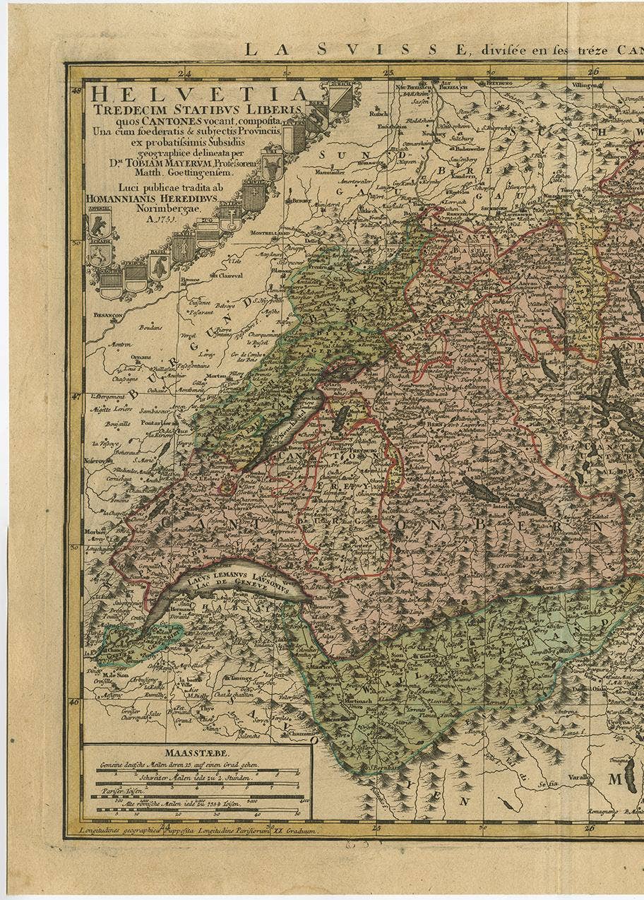 Antique Map of Switzerland by J.B. Homann, 1751
