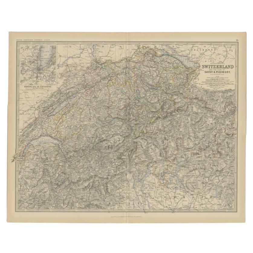 Carte ancienne de la Suisse par Johnston, 1882