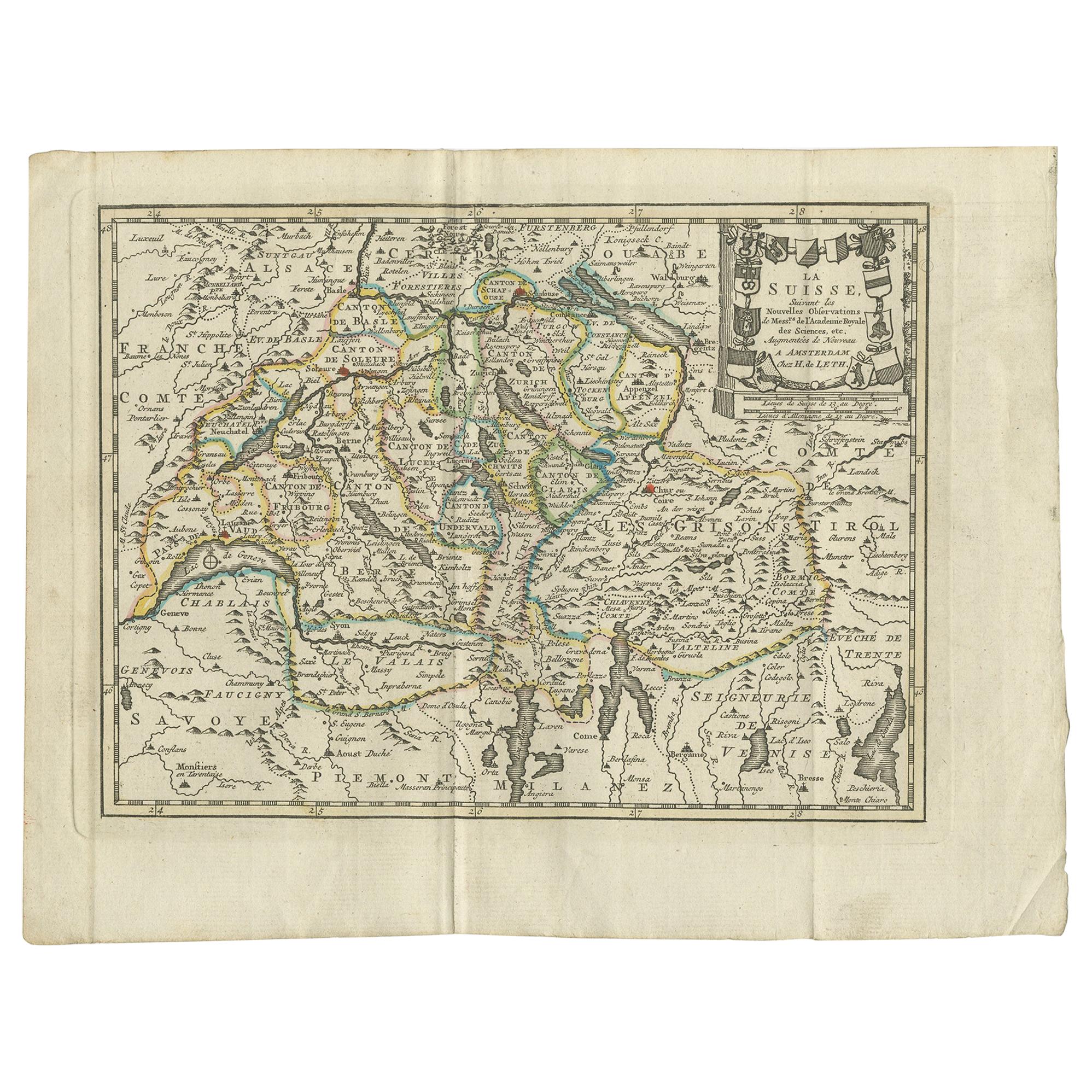 Antique Map of Switzerland by Keizer & de Lat, 1788 For Sale