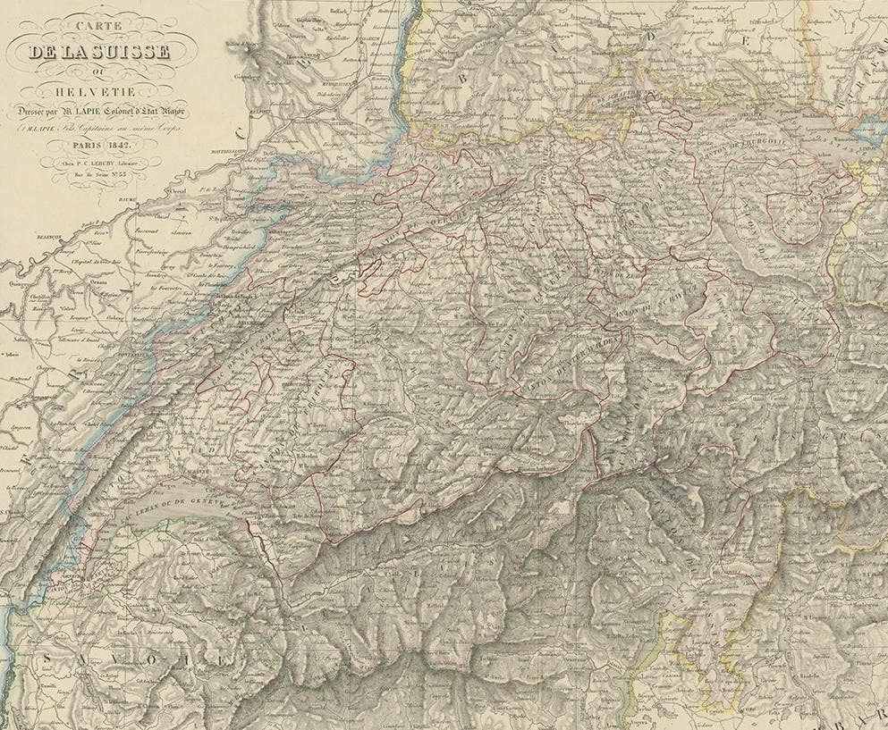 Antique Map of Switzerland by Lapie, 1842