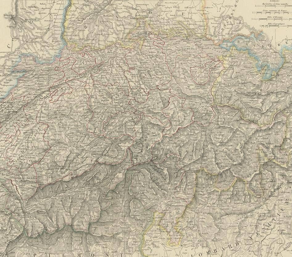 Antique Map of Switzerland by Lapie, 1842