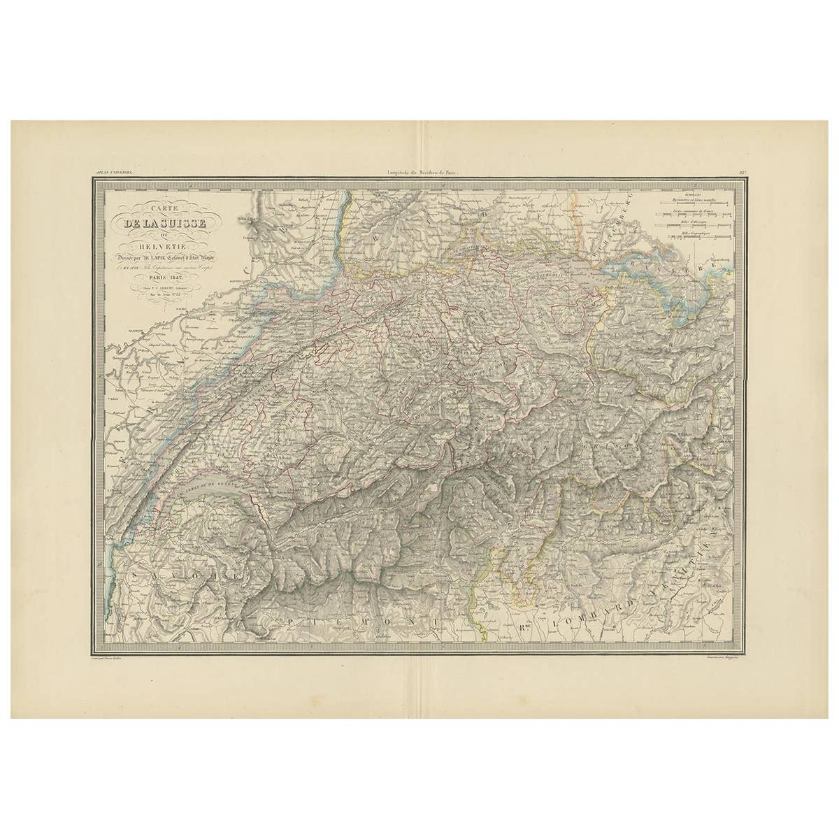 Antique Map of Switzerland by Lapie, 1842