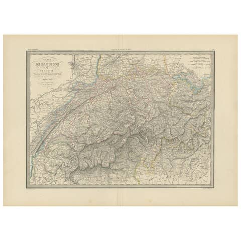 Antique Map of Switzerland by Lapie, 1842