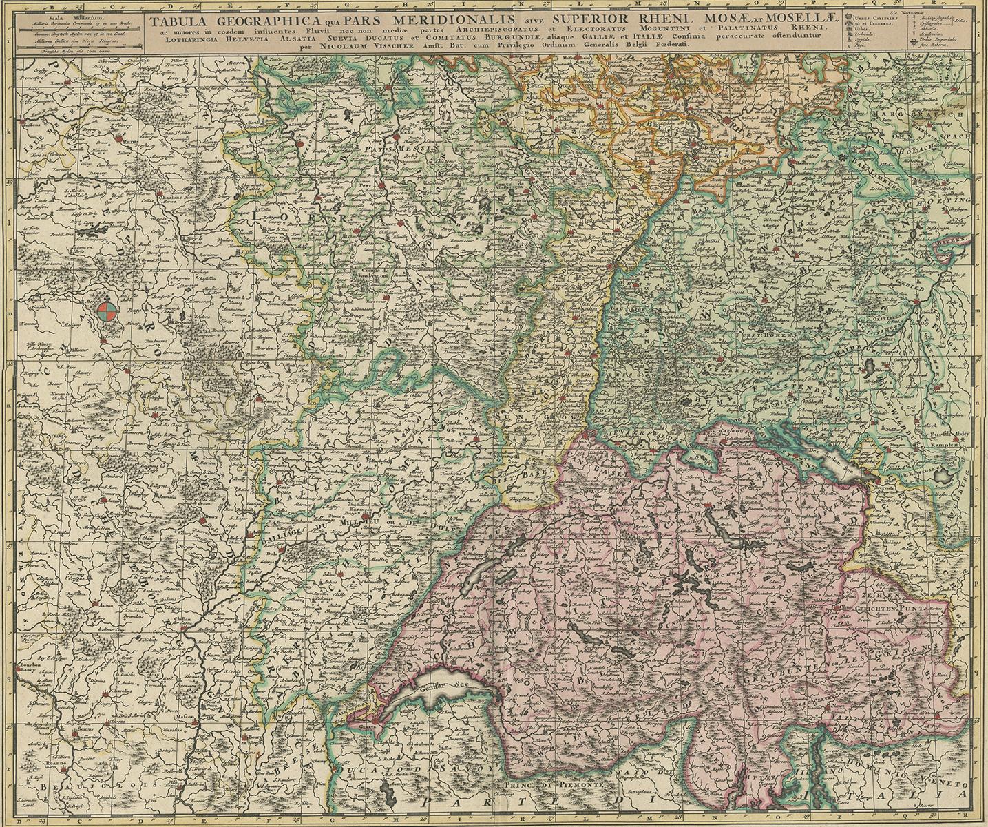 17th Century Antique Map of Switzerland by N. Visscher, circa 1690 For Sale