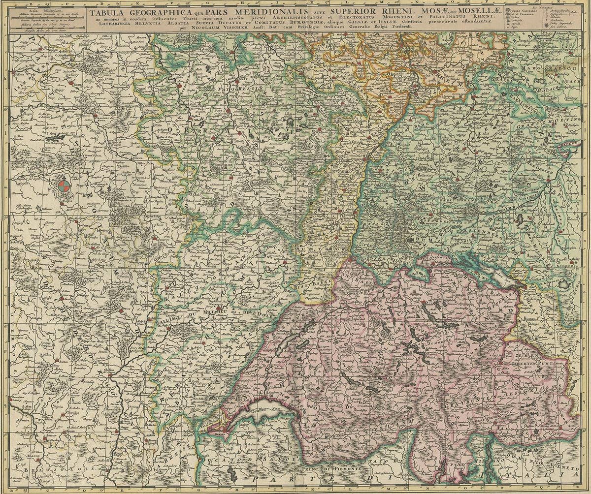 Antique Map of Switzerland by N. Visscher, circa 1690