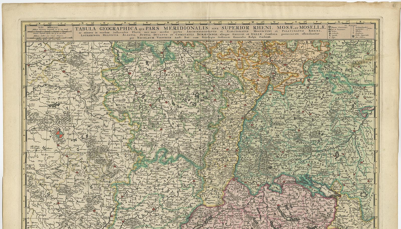 Paper Antique Map of Switzerland by N. Visscher, circa 1690 For Sale