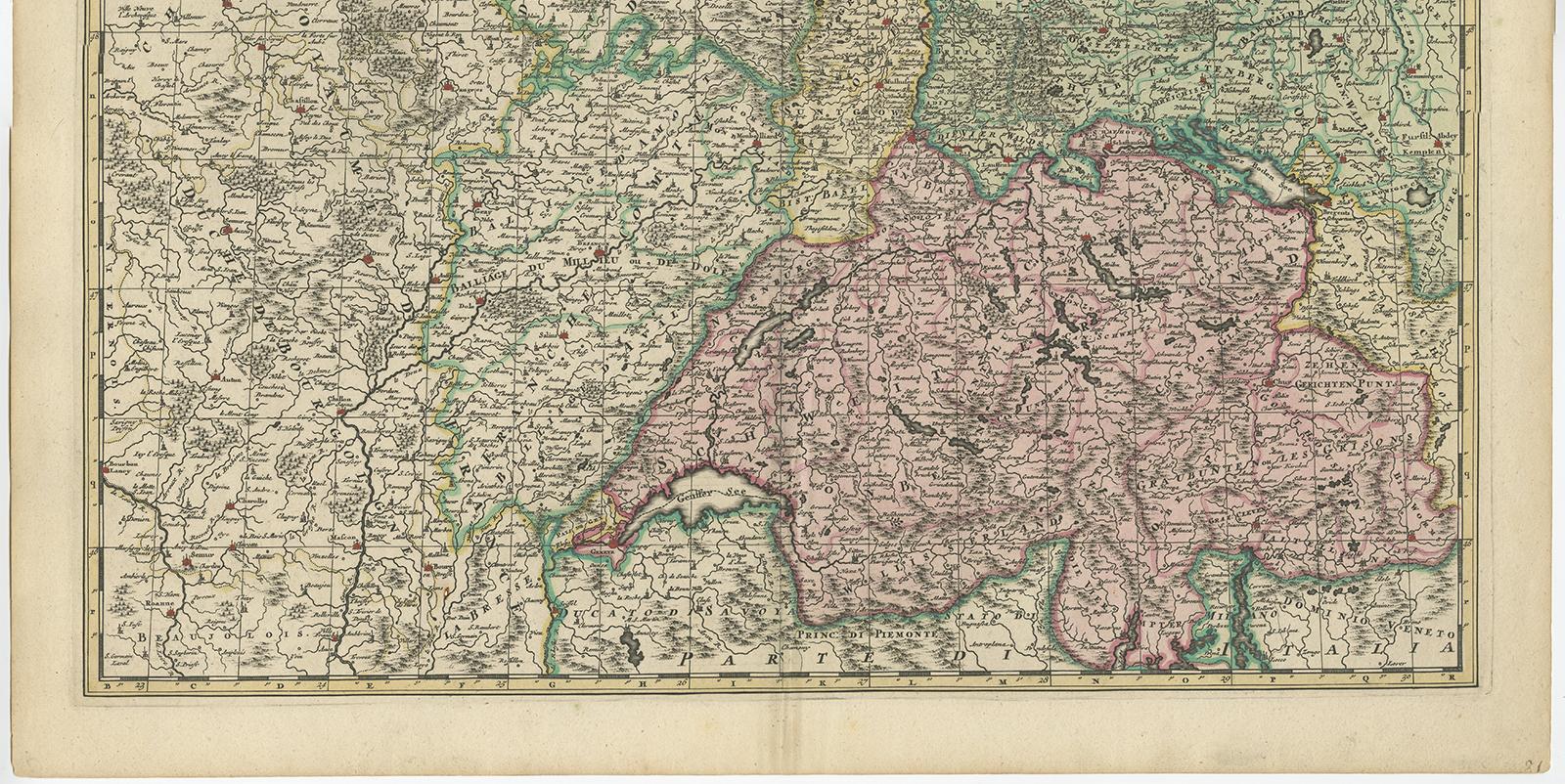 Antique Map of Switzerland by N. Visscher, circa 1690 For Sale 1