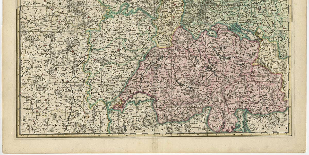 Antique Map of Switzerland by N. Visscher, circa 1690