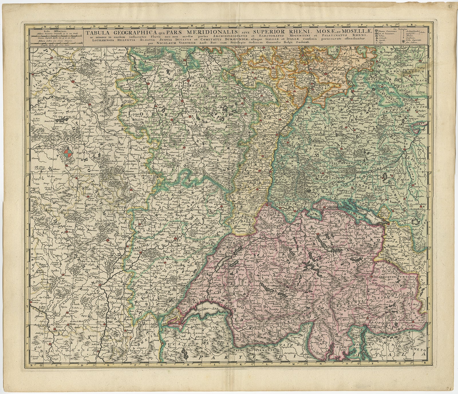 Antique Map of Switzerland by N. Visscher, circa 1690