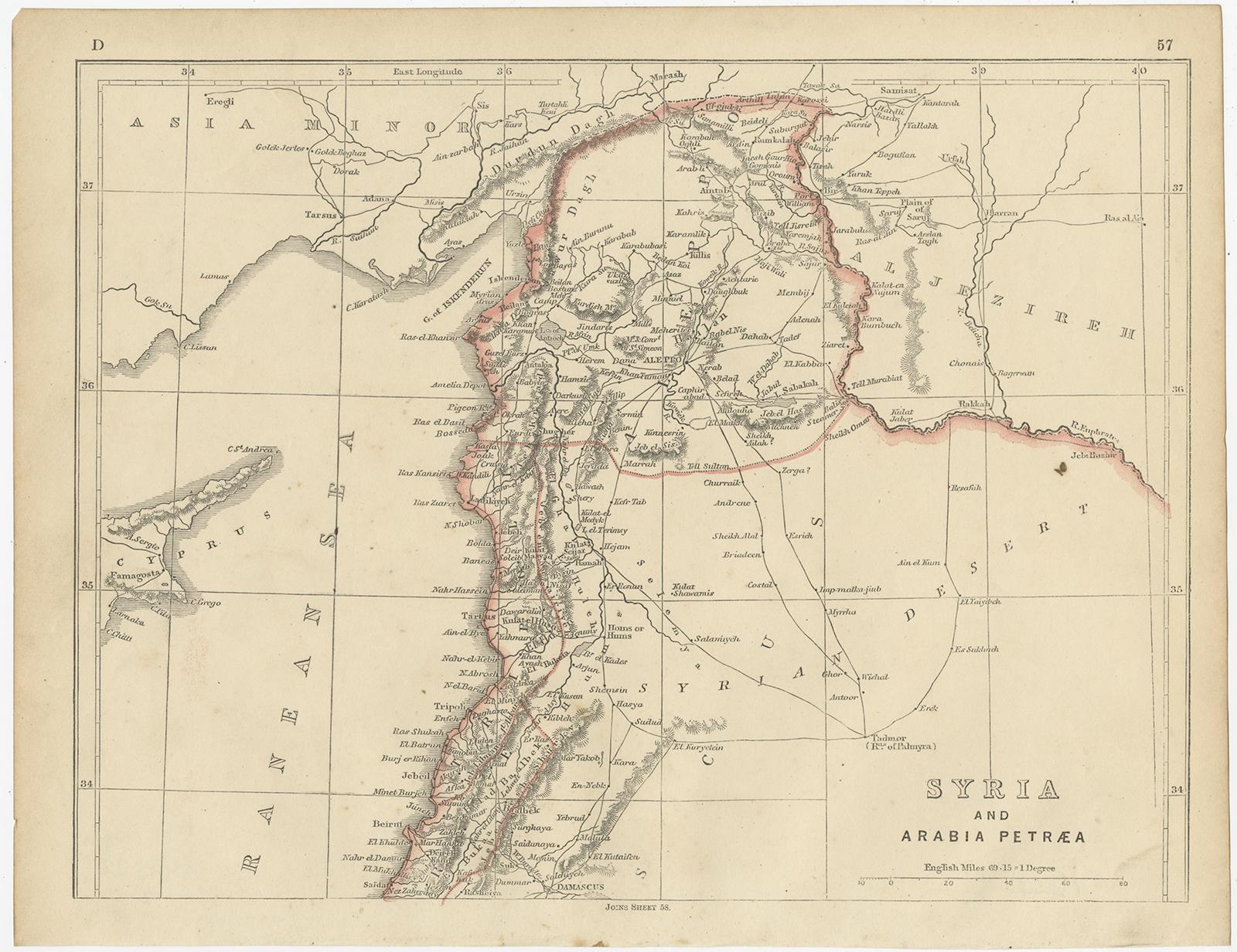 Antique map titled 'Syria and Arabia Petraea'. Two individual sheets of Syria and Arabia Petraea. This map originates from 'Lowry's Table Atlas constructed and engraved from the most recent Authorities' by J.W. Lowry. Published 1852.