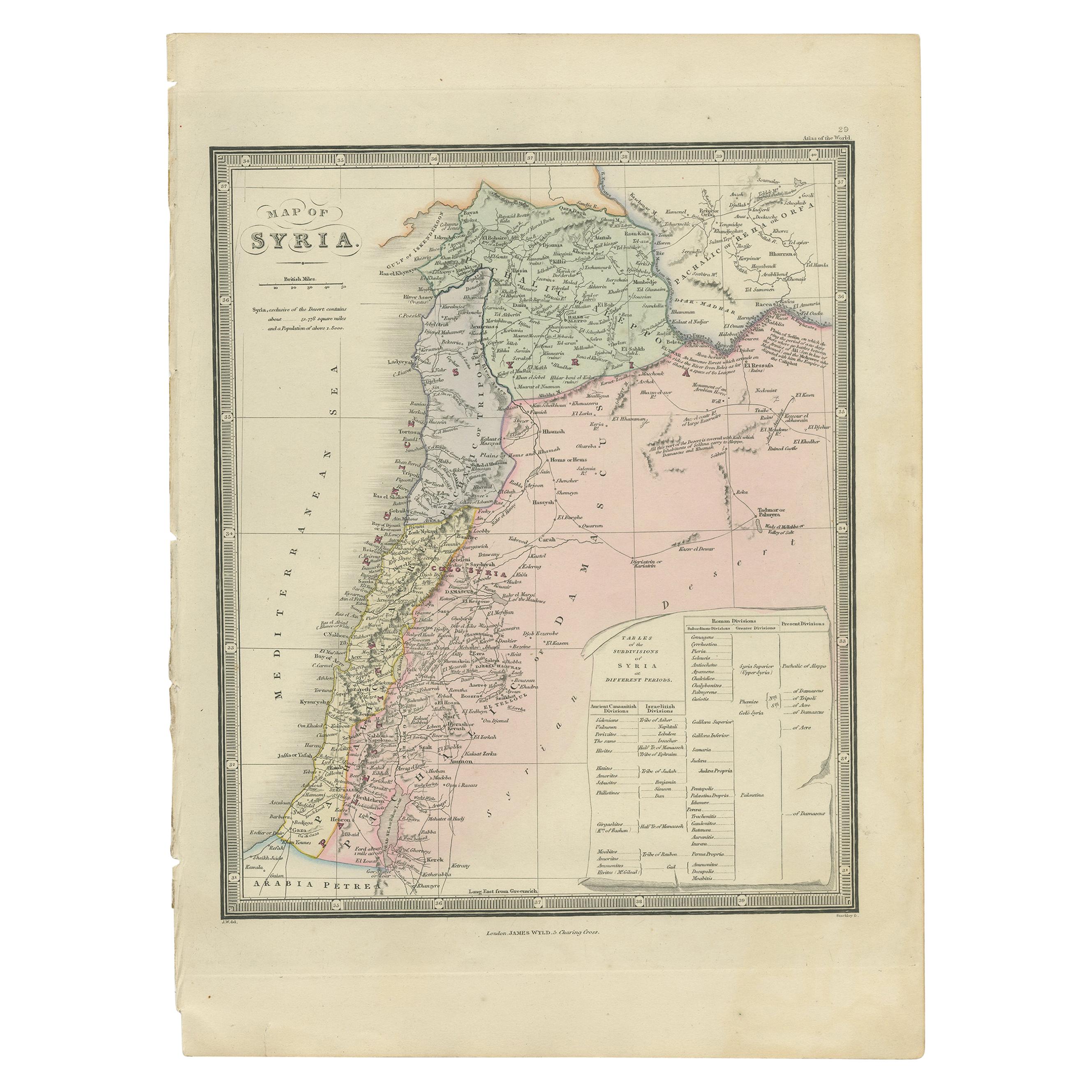 Antique Map of Syria by Wyld '1845' For Sale