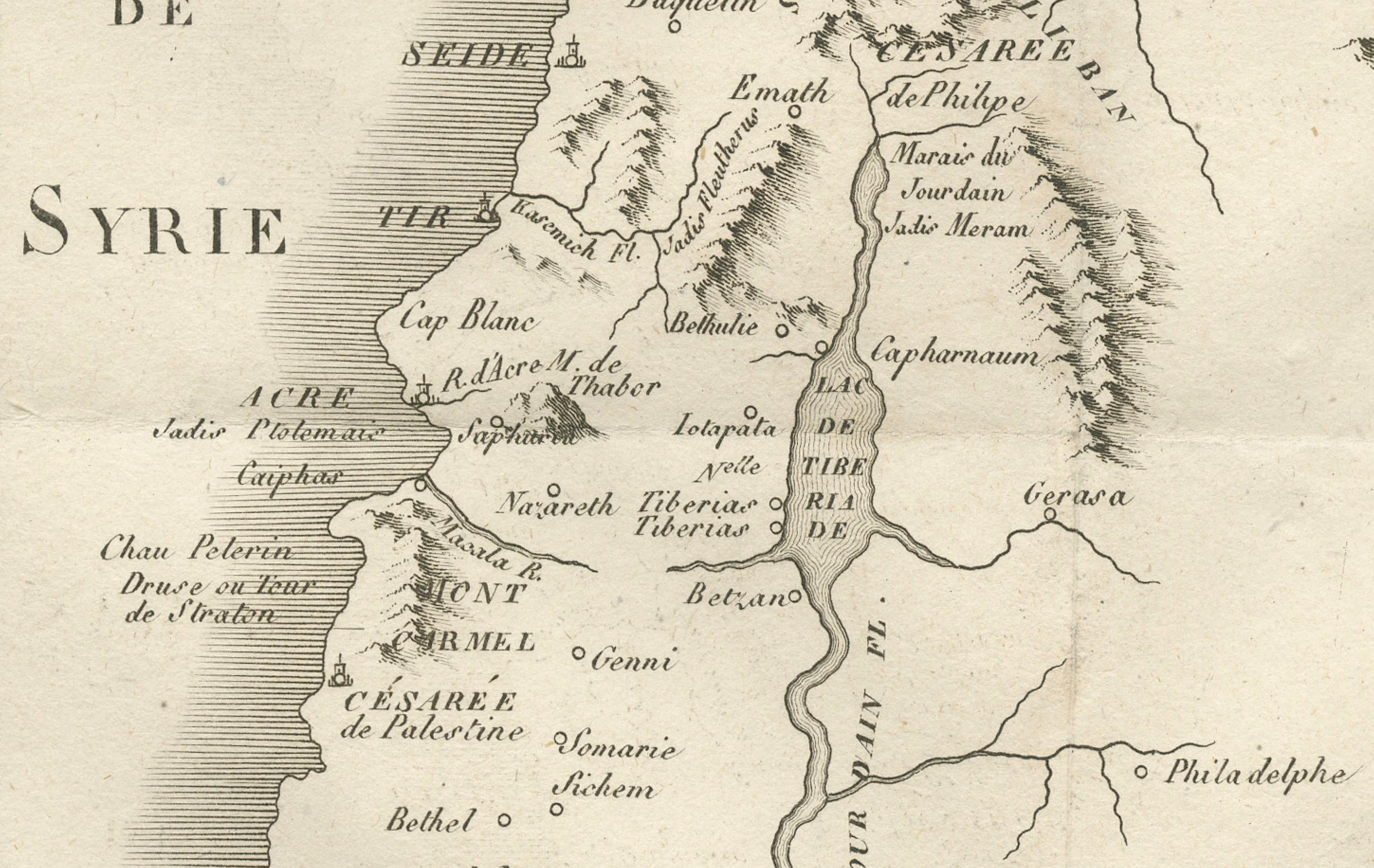Antike Karte von Syrien, dem Berg Libanon und Palästina - um 1760 im Zustand „Gut“ im Angebot in Langweer, NL
