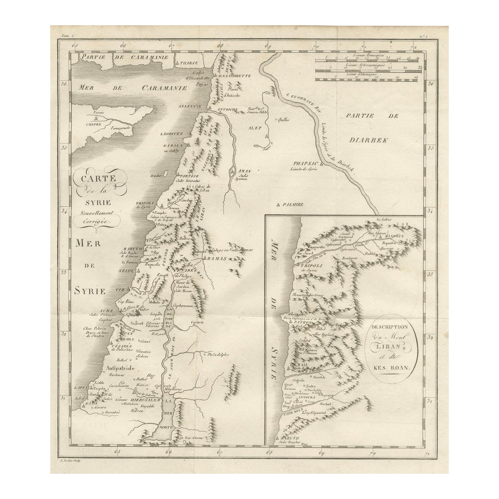 Antike Karte von Syrien, dem Berg Libanon und Palästina - um 1760 im Angebot