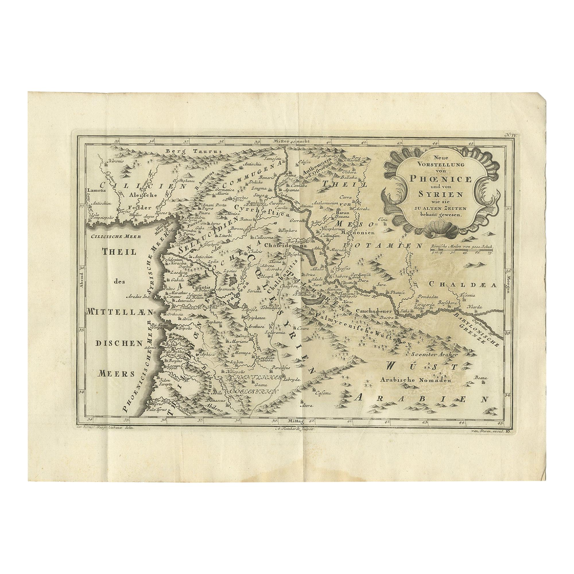Carte ancienne originale de la Syrie et de la Phénicie par Van Dùren '1749'.