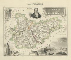 Antique Map of Tarn-et-Garonne, Montauban and Castelsarrasin, circa 1860