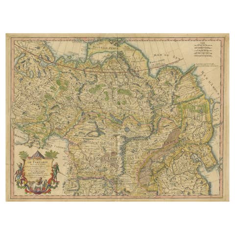 Antique Map of Tartary, Showing the Great Wall of China, 1718